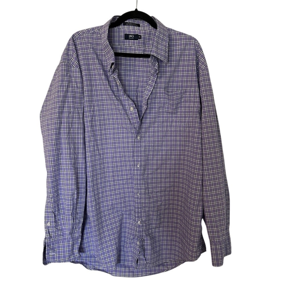 Lincs David Chu Mens Long Sleeve Purple & White Plaid Button Up Shirt Sz XXL GUC